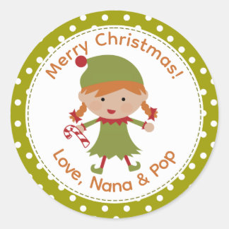 Elf Kerstlabels met rood haar meisje Ronde Sticker