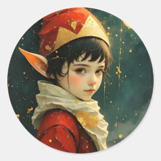 Elf Kind in Vintage Kerst Outfit Ronde Sticker