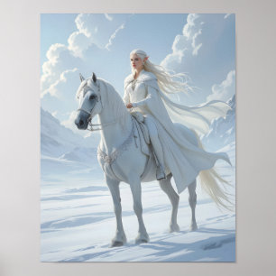 Elf Koningin rijdend op een Majestueus Wit Paard Poster