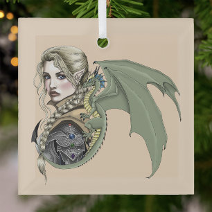 Elf Krijger Draak Fantasie Magisch Middeleeuws Per Glas Ornament