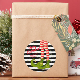 Elf Legs op Stripes Merry Kerstmis Ronde Sticker