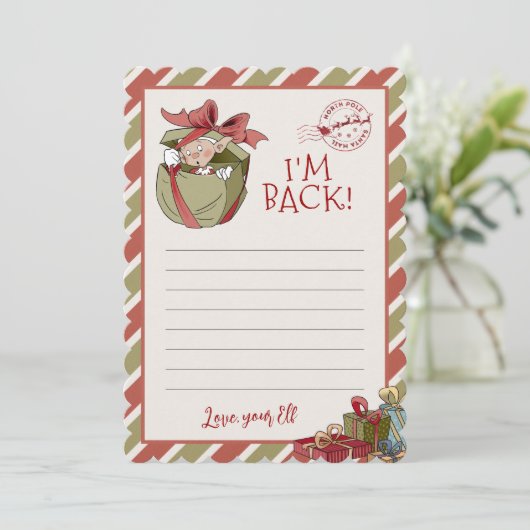Elf Letter "I m Back" Editable Notecards Kaart (Staand voorkant)
