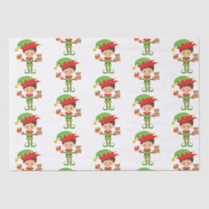 Elf met cadeaus en witte achtergrond tissuepapier