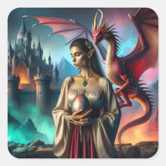 Elf met drakenei vierkante sticker
