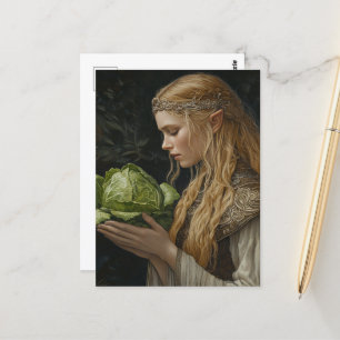 Elf met een hoofd van sla briefkaart