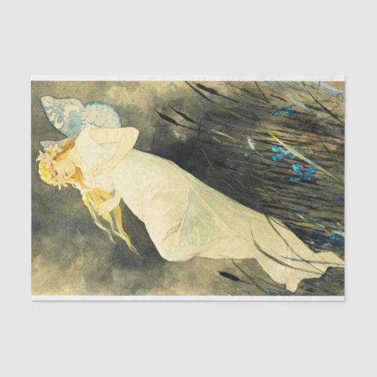Elf met Iris Flowers door Alphonse Mucha Tissuepapier (Voorkant)