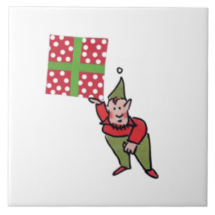 Elf Met Polk Dot Gift witte grote keramische tegel Tegeltje