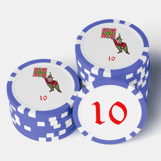 Elf Met Polka Dot Gift blauw 10 gestreepte poker c Chips (Opstapeling)