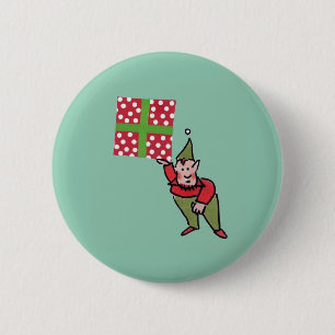Elf met Polka Dot Gift groene knop Ronde Button 5,7 Cm