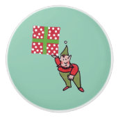 Elf met Polka Dot Gift keramische knop (Voorkant)