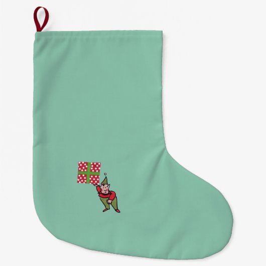 Elf Met Polka Dot Gift Kerstmis kous groot Grote Kerstsok (Voorkant)