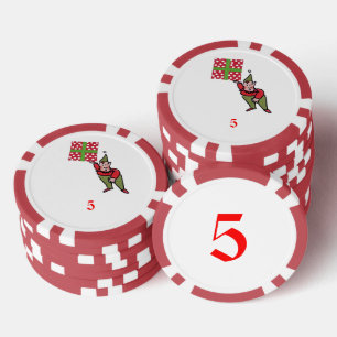 Elf Met Polka Dot Gift rood 5 gestreepte poker chi Chips
