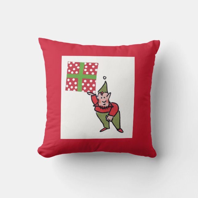 Elf Met Polka Dot Gift vierkant rood worp kussen (Voorkant)