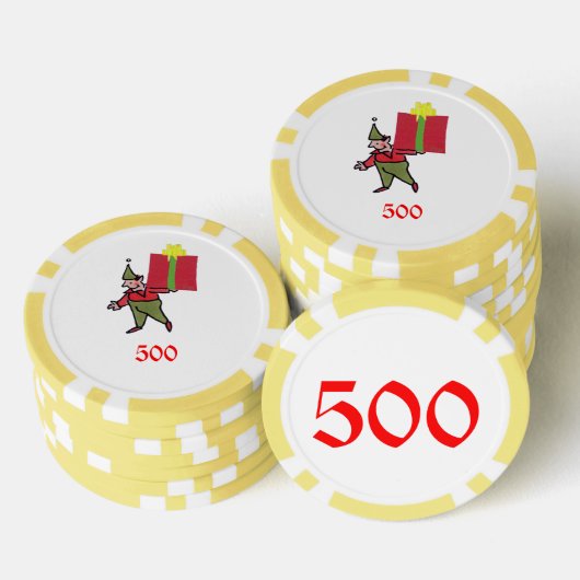 Elf Met Rode Doos Geel 500 Gestreepte pookspaander Poker Chips (Opstapeling)