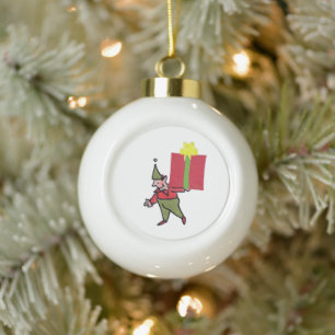 Elf Met Rode Doos keramische Kerstbal ornament