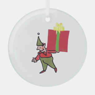 Elf Met Rode Doos ronde glazen ornament