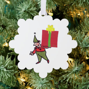 Elf Met Rode Doos sneeuwvlok papier ornament Kaart