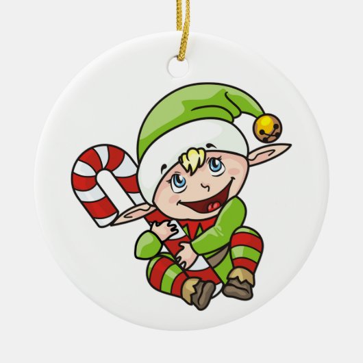 Elf met snoepriet keramisch ornament (Voorkant)