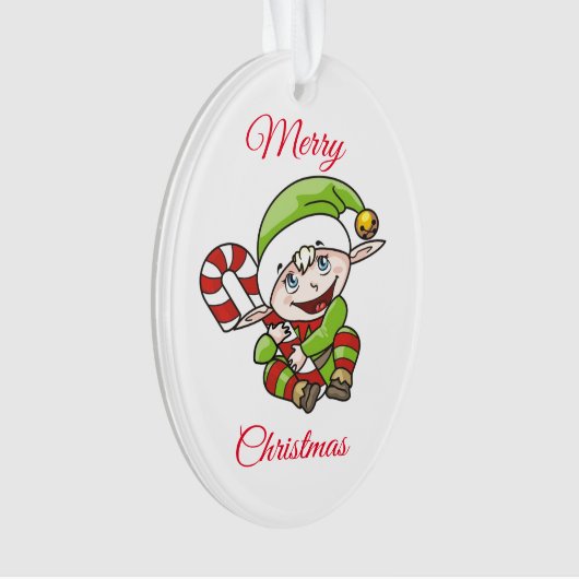 Elf met snoepriet ornament (voorkant)