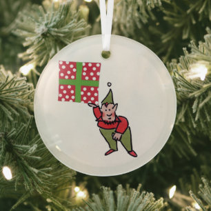 Elf Met Stip Geschenk ronde glazen kerstbal Glas Ornament