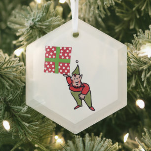 Elf Met Stip Geschenk zeshoekige glazen kerstbal Glas Ornament