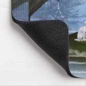 Elf met White Cat Riding op een Leaf Mousepad Muismat (Hoek)