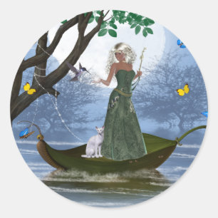 Elf met White Cat Riding op een lef Sticker