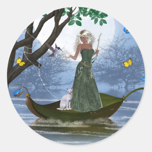 Elf met White Cat Riding op een lef Sticker (Voorkant)