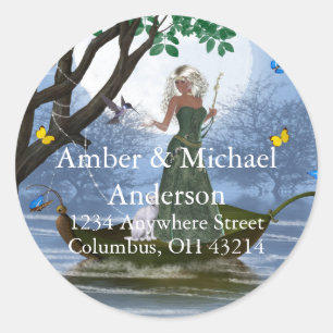 Elf met witte kat fantasie retour adres labels