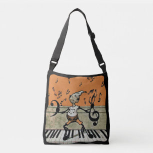 Elf met zwarte Muzieknoten op het Sinaasappel van  Crossbody Tas