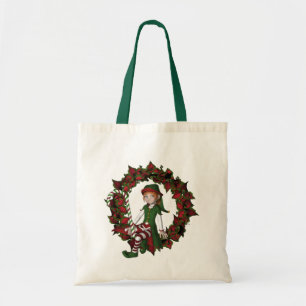 Elf op krans kerstvakantie Canvas tas