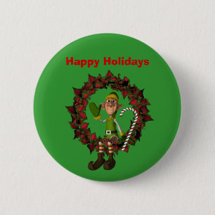 Elf op Wreate Kerstfeestdag Button Pin