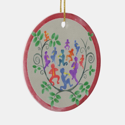 Elf pipers met kerstversiering keramisch ornament (Rechts)