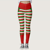 Elf Red Green Stripes Costume de Noël Leggings (Devant)