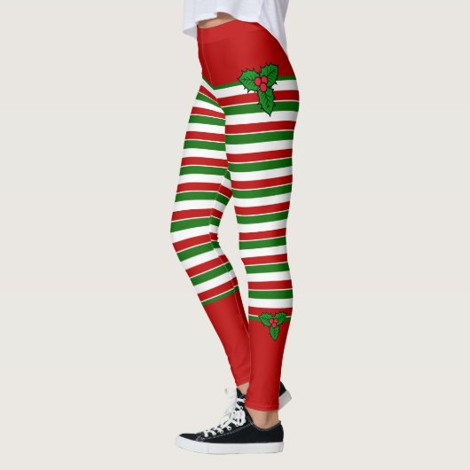 Elf Red Green Stripes kerstkostuum Leggings (Links)
