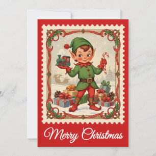 Elf   Retro Postzegel Kerst Kaart