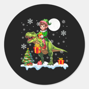 Elf Ridder T-rex Kerstboom Kleurrijke Lichten Lo Ronde Sticker
