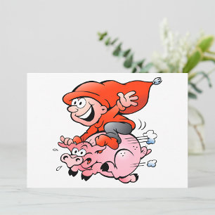 Elf Riding A Pig Invitations Kaart