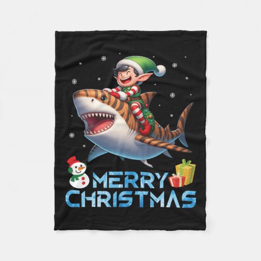 Elf Riding Tiger Shark Snowman Cadeau Merry Chris Fleece Deken (Voorkant)