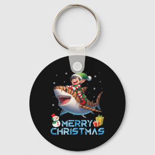 Elf Riding Tiger Shark Snowman Cadeau Merry Chris Sleutelhanger