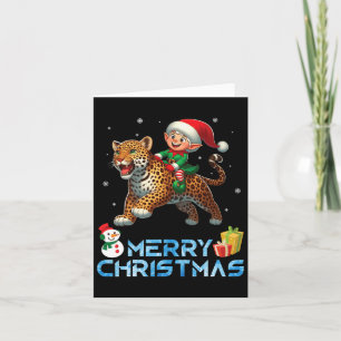Elf Rijden Leopard Snowman Cadeau Vrolijk Kerstfee Kaart
