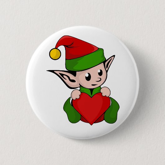 Elf rood hart ronde button 5,7 cm (Voorkant)
