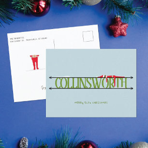 Elf Shenanigans Groen & Blauw Kerst Ansichtkaart Feestdagenkaart