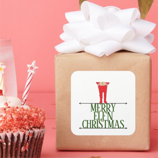Elf Shenanigans Kerst Groet Bord Vierkante Sticker (Feest)
