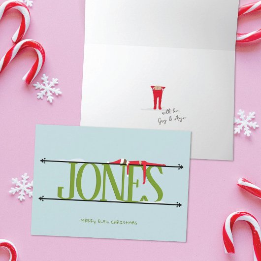 Elf Shenanigans Nom Signe Vert & Bleu Carte pliée