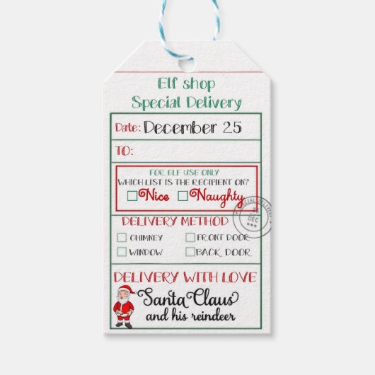 Elf Shop Special Delivery Santa Nice of Naughty Cadeaulabel (Voorkant)