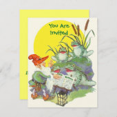 Elf sing Frogs Cattails Party verjaardagsinspectie Kaart (Voorkant / Achterkant)