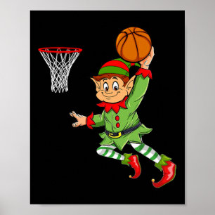 Elf spelen basketbal Thanksgiving Kerst 2021 Poster