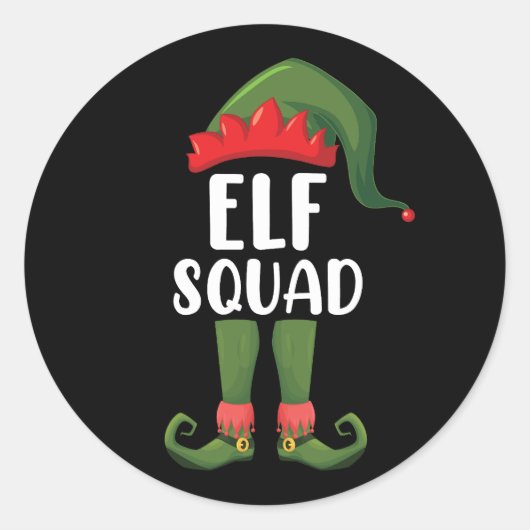 Elf Squad Funny Family Matching met Kerstmis Ronde Sticker (Voorkant)