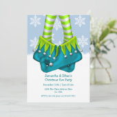 Elf Stockings and Boots Snowflake kerstparty Kaart (Staand voorkant)